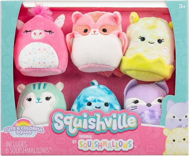 Squishville by Original Squishmallows Cute & Colorful Squad Plush - Six 2-Inch Squishmallows Plush Including Annalise, Duna, Fuyuki, Danika, Lemora, and Rayn - Toys for Kids