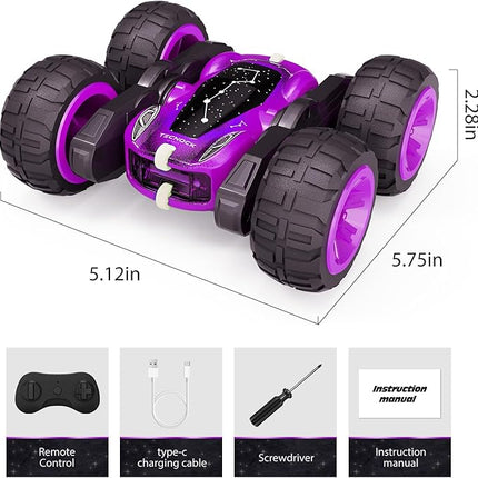 Tecnock Remote Control Car for Kids, 2.4GHz RC Cars with USB-C Easy Charging, 4WD Double Sided 360° Rotates and Flips RC Stunt Car, Toys Gift for Boys and Girls Ages 6-8, 8-12