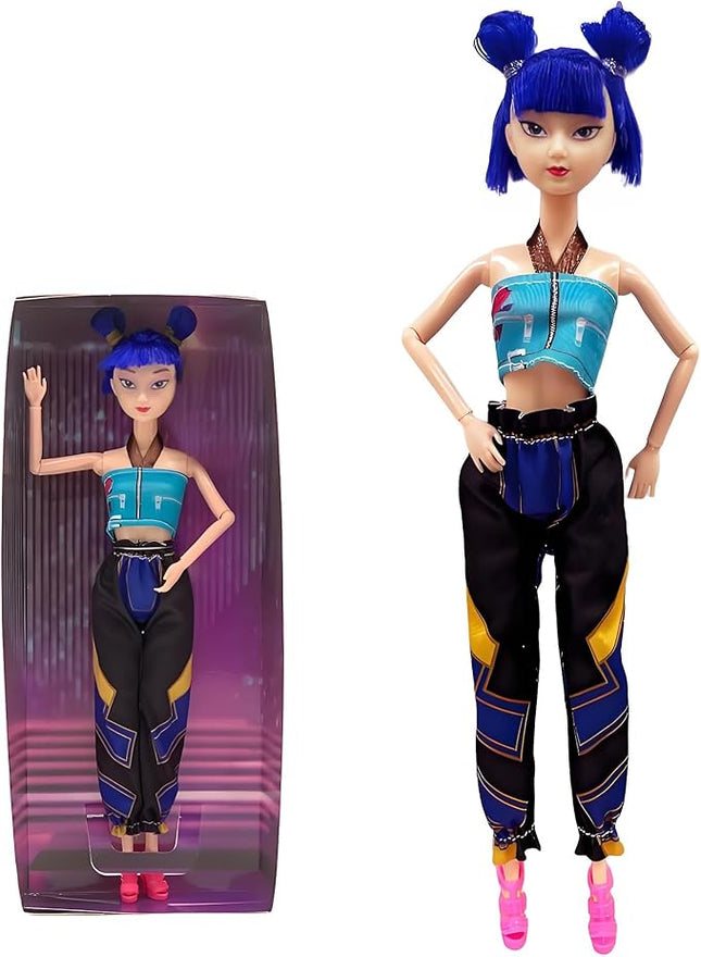 2025 New 11.5'' Demon Hunter Doll,Made to Move Demon Hunter Doll,Collectible Display Figure Dolls Set,Birthday Gifts for Kids Girls Fans (C-Blue Hair)