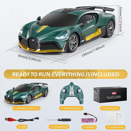 MIEBELY Remote Control Car - 1/24 Scale Fast Rc Race Car, Bugatti Divo 3.7V 500 mAh Toys with Headlight, Racing Hobby Model Birthday Ideal Gifts for Adults Kids Boys Age 6 7 8 9 Year Old