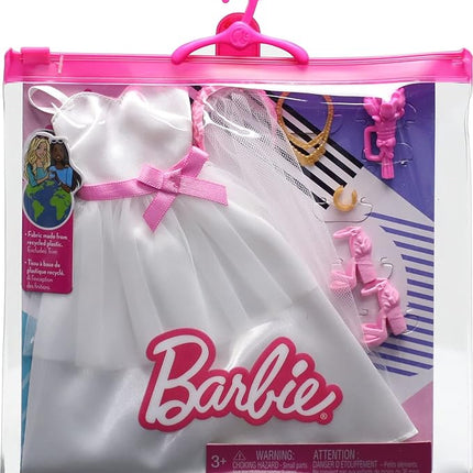 Barbie Clothes Set, Fashion & Accessories Pack for Barbie Dolls, Bridal Theme with Wedding Dress, Veil, Bouquet, Shoes & Jewelry