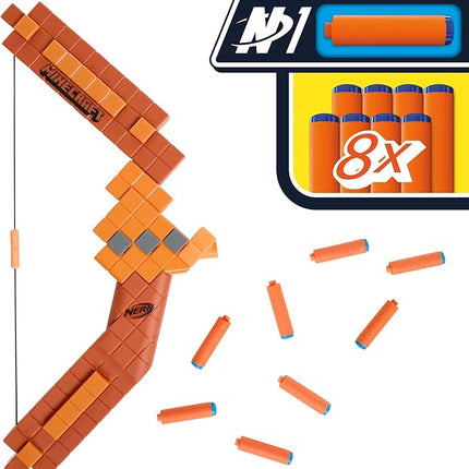 Nerf Minecraft Bow Dart Blaster, Pull-Back String Priming, 8 N1 Darts Compatible Only N1 Dart Blasters, Ages 8+