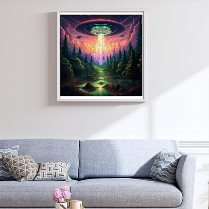 Wooden Jigsaw Puzzle for Adults - Challenging 300 Piece Puzzle with Cool Shapes - UFO Alien Landscape Puzzle Art - Paranormal Collection (Earthly Encounter)