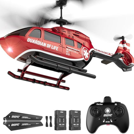 DEERC Remote Control Helicopter, Military Rescue RC Helicopter Toy with LED Lights, 2 Batteries, Altitude Hold & 2.4GHz Stable Control, Realistic Rescue Design, Ideal Gift for Kids and Adults