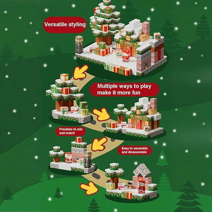 Magnetic Construction Building Blocks Set, 136PCS Tile with 4 Toy Trucks, Education STEM Consrtuction Site Theme Toy for Age 3-5, 6 7 8 9 10 (Christmas Theme)