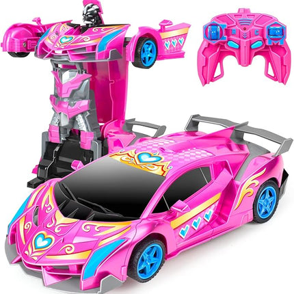 Remote Control Car for Girls, Robot RC Cars - 2 in 1 Racing RC Princess Car Toy One Button Deformation & 360°Drifting for Kids Ages 3 4 5 6 7 8-12 Birthday Gifts