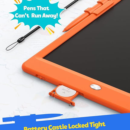 TEKFUN Toys for Girls Boys 10IN LCD Writing Tablet, Magic Doodle Board with Anti-Lost Stylus, Mess Free Coloring for Toddlers Drawing Pad, Toddler Travel Car Plane Trip Toys Gifts (Orange)