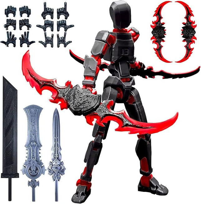 T13 Action Figure for Kids,3D Printed Titan 13 Figure with Multiple Accessories,Dummy 13 Desktop Decorative Toy(Black-red)