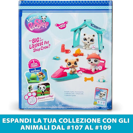 BANDAI Littlest Pet Shop Snow Day Set BF00534 Includes 3 Pets, 3 Accessories, 1 Collector Card, 1 Virtual Code, 1 Snowmobile, 1 Sled, Generation 7 (#107, #108, #109),4 Years+