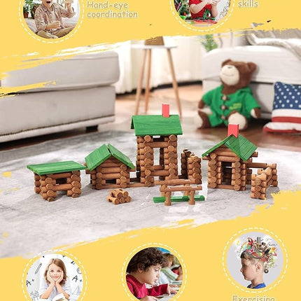 SainSmart Jr. 450 PCS Wooden Log Cabin Set Building House Toy for Toddlers, Classic STEM Construction Kit with Colorful Wood Logs Blocks for 3+ Years Old