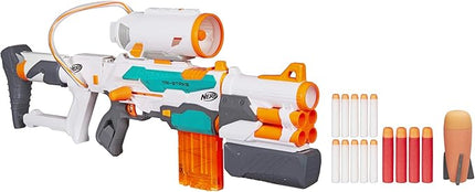 Nerf Modulus Tri-Strike Blaster, Mega Barrel, Rocket Launcher, Clip, 1 Rocket, Kids Outdoor Games (Amazon Exclusive)