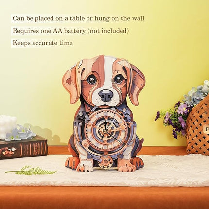 3D Wooden Puzzles for Adults Beagle Clock - Model Building Kit for Men Women Clock Puzzle Creative Craft Gift Home Deco for DIY Enthusiasts, Brain Teaser Building Set for Adults