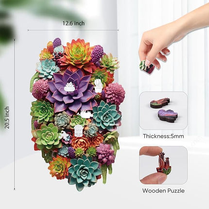 delobil Puzzles for Adults 500 Pieces with Puzzle Saver - Succulent Wooden Puzzle Unique Liberty Adult Jigsaw Puzzles Brain Teaser Family Game Gift 20.5'' X12.6''