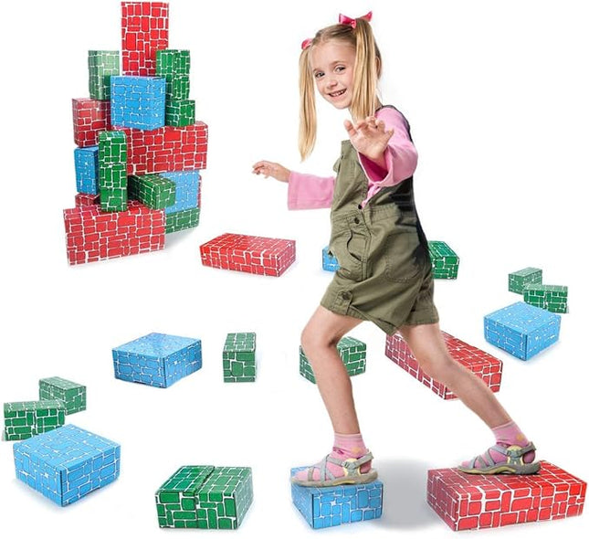 Cardboard Building Block, Exercise N Play 40pcs Extra-Thick Jumbo Giant Building Blocks in 3 Sizes for Kids