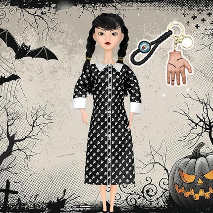 11.5'' Addams Doll, Black Dress, High Heels, and Hair, Christmas Decoration Perfect ChristmasToy Gift for Girls & Fans (F)