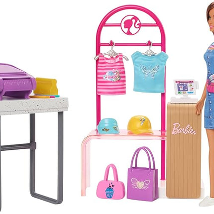 Barbie Doll & Accessories, Make & Sell Boutique Playset with Display Rack, Create Foil Designs