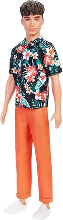 Barbie Fashionistas Ken Doll #184 with Brown Cropped Hair Wearing Hawaiian Shirt, Orange Pants & White Deck Shoes