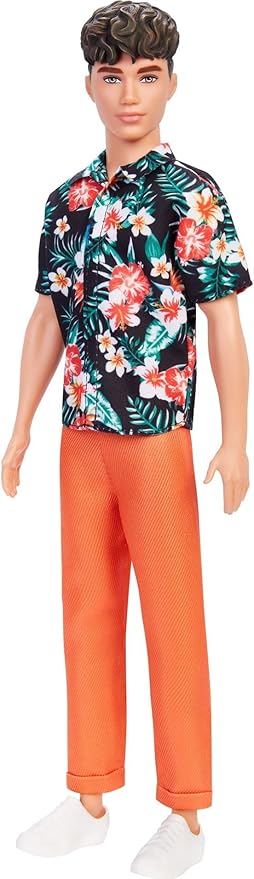 Barbie Fashionistas Ken Doll #184 with Brown Cropped Hair Wearing Hawaiian Shirt, Orange Pants & White Deck Shoes
