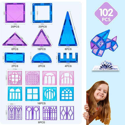 MAGBLOCK 102Pcs Magnetic Tiles Magnetic Toys Magnet Building Tiles Building Blocks for 3 4 5 6 7 8 Years Old Girls and Boys Birthday Gifts Preschool STEM Educational Toys
