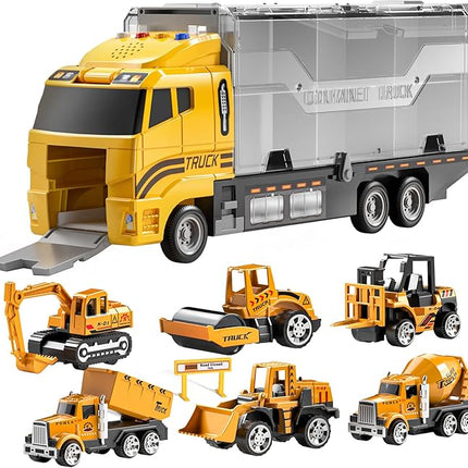 TEMI Toddler Toys for 3 4 5 6 Years Old Boys, Die-cast Construction Toys Car Carrier Vehicle Toy Set w/Play Mat, Kids Toys Truck Alloy Metal Car Toys Set for Age 3-9 Toddlers Kids Boys & Girls