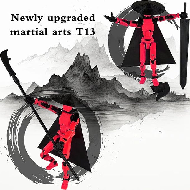 Already Assembled T13 Action Figure Accessories,Dummy 13 T13 Multi-Jointed Movable 3D Printed Toys (Black Red)