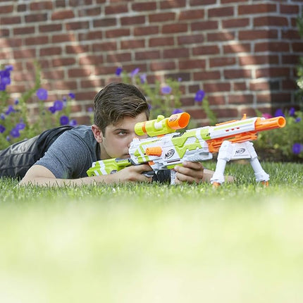 NERF Longstrike Modulus Toy Blaster with Barrel Extension, Bipod, Scopes, 18 Elite Darts & 3 Six-Clips (Amazon Exclusive)