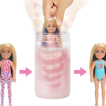 Barbie Chelsea Color Reveal Small Doll & Accessories, Sporty Series with Color-Change Hair Streak (Styles May Vary)