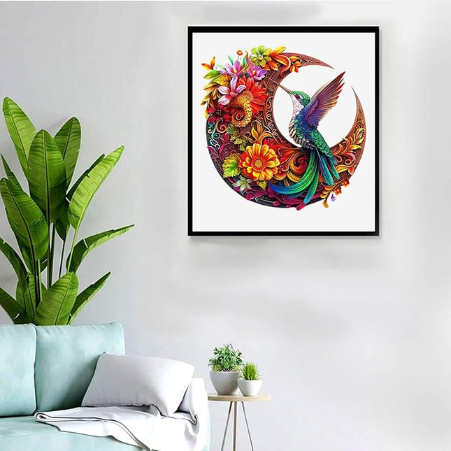 Unique Wooden Puzzles for Adults, Hummingbird Puzzle 500 Pieces 16.9" x 16.9", Animal Shaped Wood Puzzles Adult Brain Teasers, Wooden Jigsaw Puzzles, Family Games for Kids and Adults