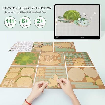 3D Paper Puzzle Model Kit for Adults & Kids Ages 8+,STEM Educational DIY Assembly Toy,Eco-Friendly Craft Gift for Home Decoration, Birthday Children's Day Gifts(Turtle)