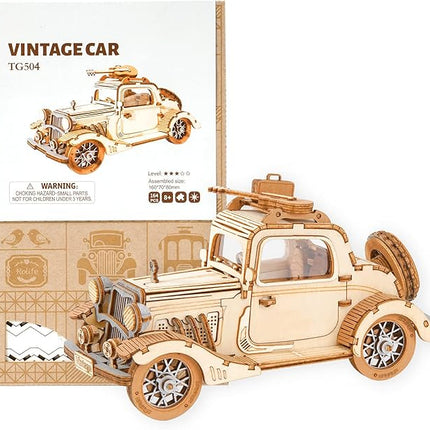 ROBOTIME 3D Wooden Puzzles Car DIY Model Kits to Build Wooden Model Vintage Car Craft Gift for Collection Lover