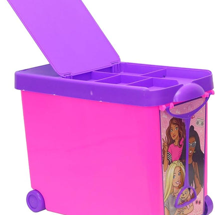Barbie Store It All! Rolling Storage Bin – Extra-Large Organizer Case with Wheels & Handle for Barbie Dolls, Clothes, Accessories & Playsets – Pink Portable Travel Toy Box