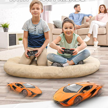 BEZGAR Remote Control Car - 1:14 Lambo Sián FKP 37 Electric Sport Racing Toy Car with Open Door, 2.4Ghz Licensed RC Car Series for Girls and Boys Age 8 9 10 11 12 Years Holiday Ideas Gift (Orange)