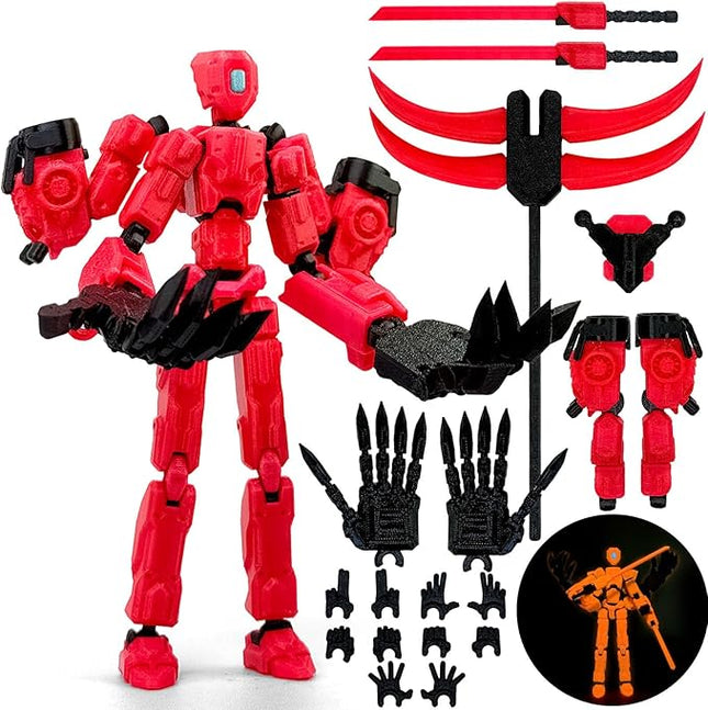 8Inch T13 Action Figure Assembly Completed, T13 Multi-Jointed Movable Robot Action Figure Set,Collectors Desktop Decorations for Game Lovers Toys (Luminous Red)