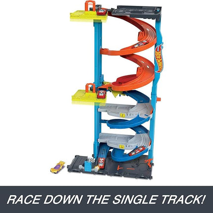 Hot Wheels City Toy Car Track Set, Transforming Race Tower, Single to Dual-Mode Racing, with 1:64 Scale Vehicle, 2 Ways to Play (Amazon Exclusive)