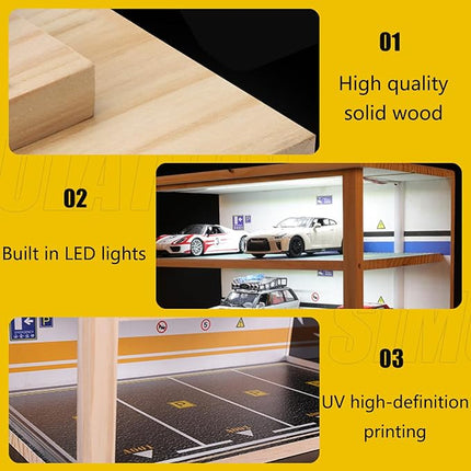 1:24 Scale diecast Car Model Display Case 3 Tiers,with LED Light and Acrylic Dust Cover Toys Car Model Display Stand,Hot Diecast Wheels Wood Storage Cabinet Display Stand