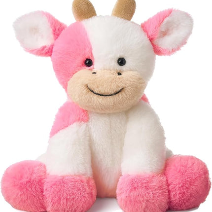 Hopearl Adorable Plush Cow Toy Floppy Dairy Cattle Soft Stuffed Animal Cute Birthday Gifts for Boys Girls Kids Toddlers, Strawberry Pink, 9''