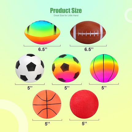 Balls for Toddlers Kids - 7 Pack 5" Small Playground Balls Soft Rubber - Indoor Outdoor Toddler Toys - 2 Footballs, 2 Basketballs, 2 Soccer Balls 1 Kickball -Birthday Gift Boys Girls 1-3 3-5