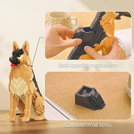 Animal Dog Adorable Pet German Shepherd Building Block Set - Secret Small Storage Box Inside! Ideal Toy for Dog Lovers, Kids & Adults