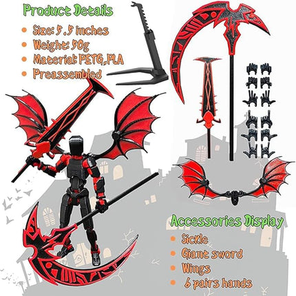 (Assembly Completed) T13 Action Figures Set Lucky Dummy Nova 13 Action Figure Robot Anime Stick Figures Fidget Toys for Boys Multi Movable Joints Gifts Toys for Kids (Black Red)