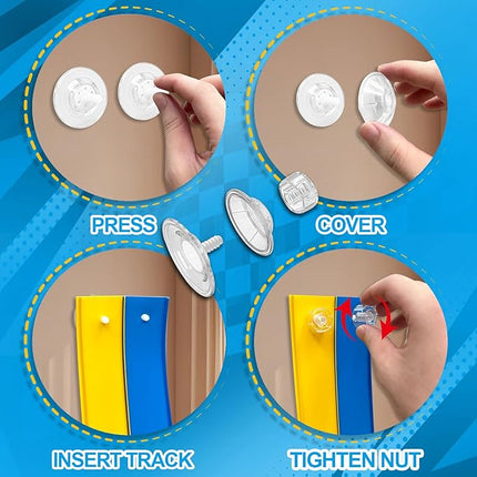 Flexible Race Track Toys for Kids 15 Ft with 4 Cars & Suction Cups, Portable Double Lane Racetrack Compatible with Hot Wheels & 1/64 Diecast Cars, Fun Car Ramp Track Set for Ages 3+(Blue & Yellow)