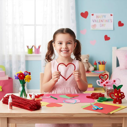 Caydo 200 Pieces Glitter Red Pipe Cleaners,Thick Fluffy Chenille Stems, Pipe Cleaner Crafts for Arts & Crafts, Perfect for Making Animals, Flowers, and Valentine's Day Decorations