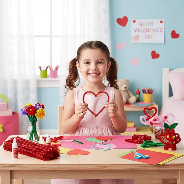 Caydo 200 Pieces Glitter Red Pipe Cleaners,Thick Fluffy Chenille Stems, Pipe Cleaner Crafts for Arts & Crafts, Perfect for Making Animals, Flowers, and Valentine's Day Decorations