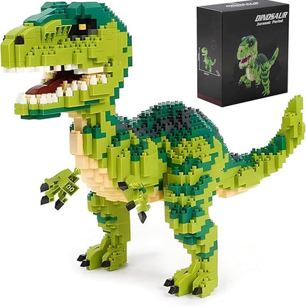 Dinosaur Tyrannosaurus Rex Building Blocks Velociraptor Model Decor Micro Mini Blocks Toy Birthday for Age 6+ Children Adults Teens 1457 Pieces