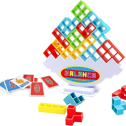 FAVANTIME 32pcs Stacking Game Tetra Balance Tower Stacking Blocks Board Games for 1-4 Players Family Games for Kids, Adults, Party, Travel Team Building Blocks Toys