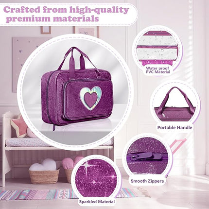 Carrying Case Compatible with Barbie Dolls 12-Inch, Storage Organizer with Handle Holds up to 6 Dolls,Multiple Pockets for Accessories,Toy Storage Box, lavender,Bag Only (purple)
