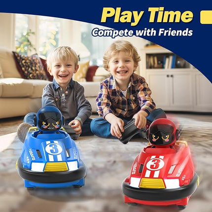 2 Pack Cute Cartoon Remote Control Bumper Car for Toddlers-Mini RC Cars with Light & Sound & 360°Rotating-Race car Toys for 3 4 5 6Year Old Boys Girls Kids-Christmas Birthday Gifts