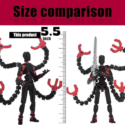Already Assembled T13 Action Figure Accessories,T13 Multi-Jointed Movable,for Collectors Desktop Decorations t-13 Movability 3D Printed Toys (Black Red, 5.5inch)