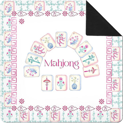 Pink and Green Chinoiserie Mahjong Mat 31 x 31 in, Grandmillennial Mahjong Mat for Table, Non-Slip Noise Reduction Game Table Cover Tablecloth for Card Poker Dominoes Dice and Board Games