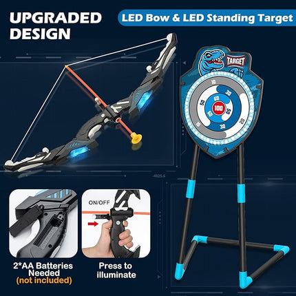 LED Standing Target Archery Set with Bow & Arrows for Kids 4-12 Years Old, Outdoor Sports Toy Gift for Boys & Girls (Blue/Green)