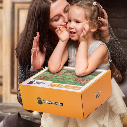 SainSmart Jr. 665 PCS Wooden Log Cabin Set Building House Toy for Toddlers, Classical STEM Construction Kit Compatible with Lincoln Logs for 3+ Kids